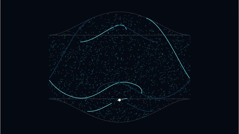 Double pendulum tangle: E = 0, denser sea preset render