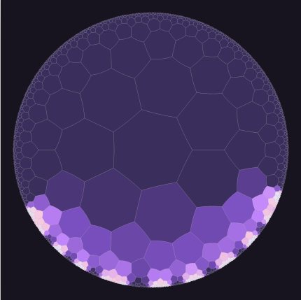 Sample render of Hyperbolic Turing, preset Spots on {7,3}