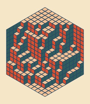 Lozenge Tilings: Stack of cubes, a = b = c = 11 preset render