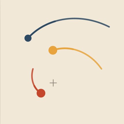 Equal-pair three-vortex collapse: Three halves preset render